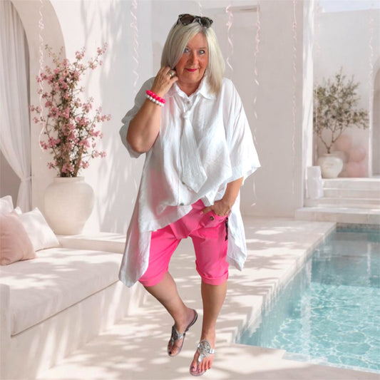 oversized Bluse "BUSINESS" mit Krawatte, weiß