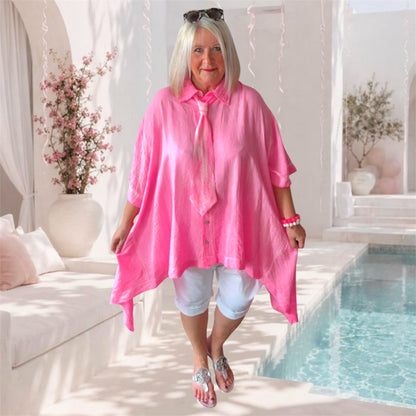 oversized Bluse "BUSINESS" mit Krawatte, neonpink