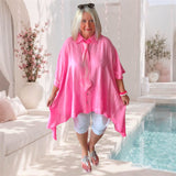 oversized Bluse "BUSINESS" mit Krawatte, neonpink