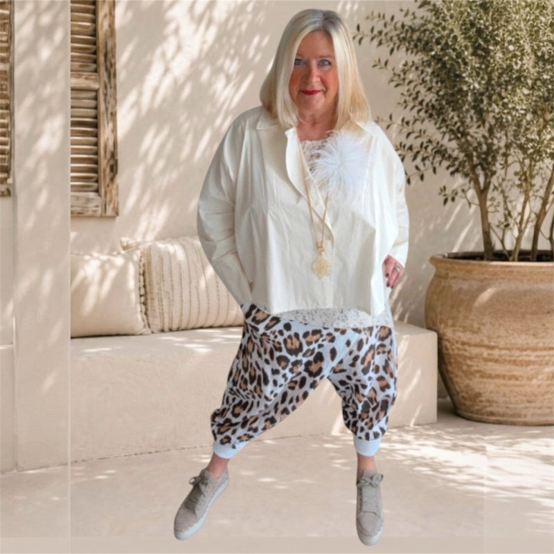 Leinen Baggy Hose "SARONG", Leo-beige