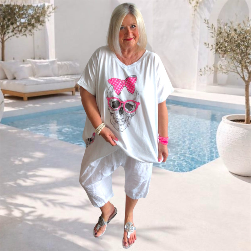 T-Shirt "SKULL" mit Glitzer, weiß