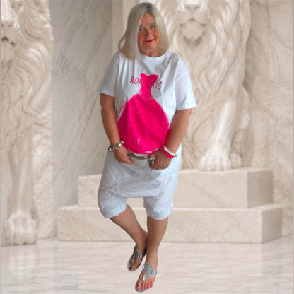 T-Shirt "ROMANTIC" mit Glitzer, weiß