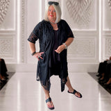 Sommermantel "LACE" mit Spitze und Kapuze, schwarz