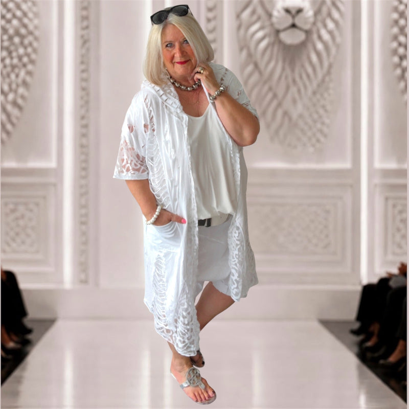 Sommermantel "LACE" mit Spitze und Kapuze, weiß