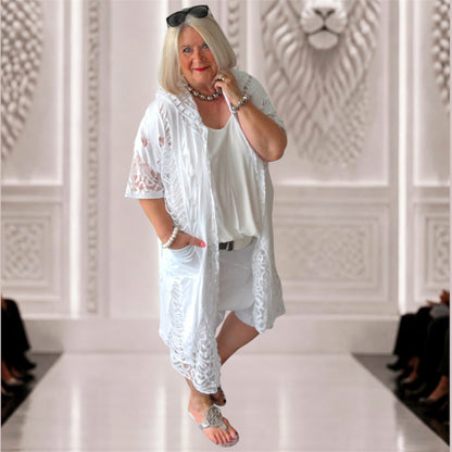 Sommermantel "LACE" mit Spitze und Kapuze, weiß