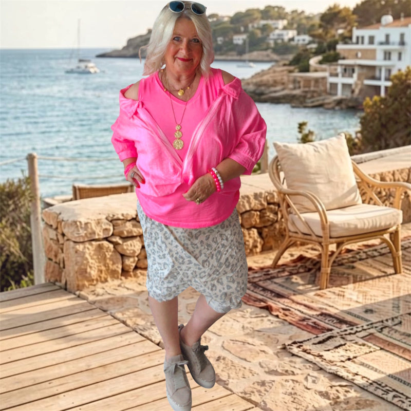 Bluse "MALLY" mit eingearbeitetem Top, neonpink