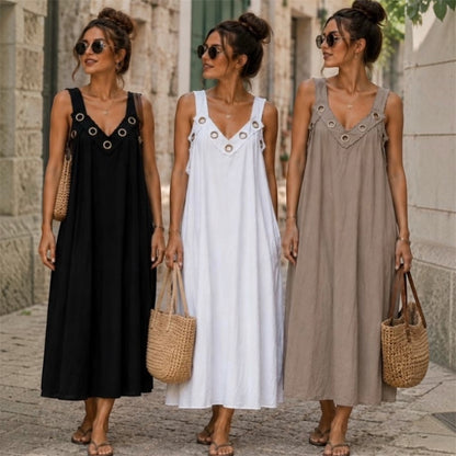 Träger Kleid "ESTIE" mit Ösen, schwarz