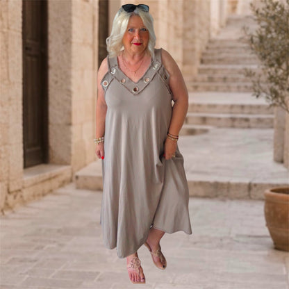 Träger Kleid "ESTIE" mit Ösen, taupe