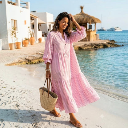 Maxi Stufen Kleid "COZY BEACH", rosa