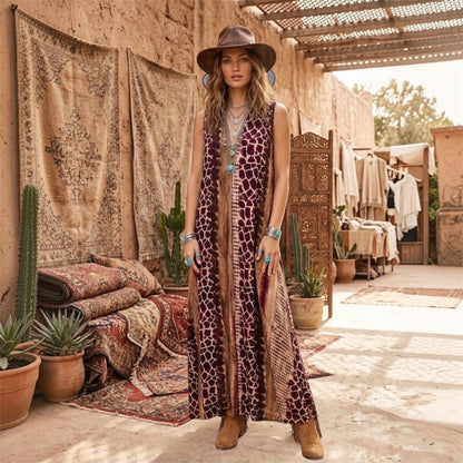 Viskose Maxi Kleid "EQUUS QUAGGA", braun/bordeaux