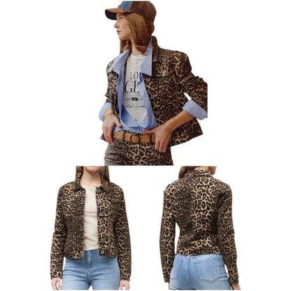 Jeansjacke "WILD LEO", beige/schwarz