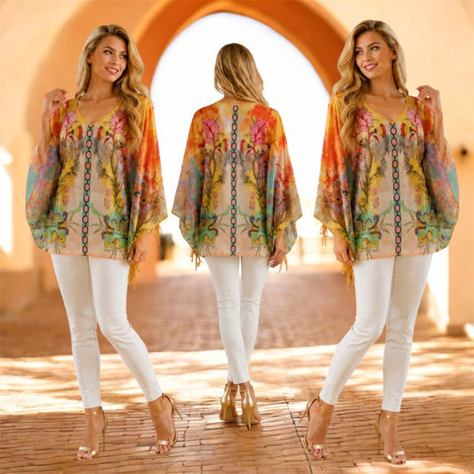 MISSY Poncho Shirt "TROPICAL", orange/multi