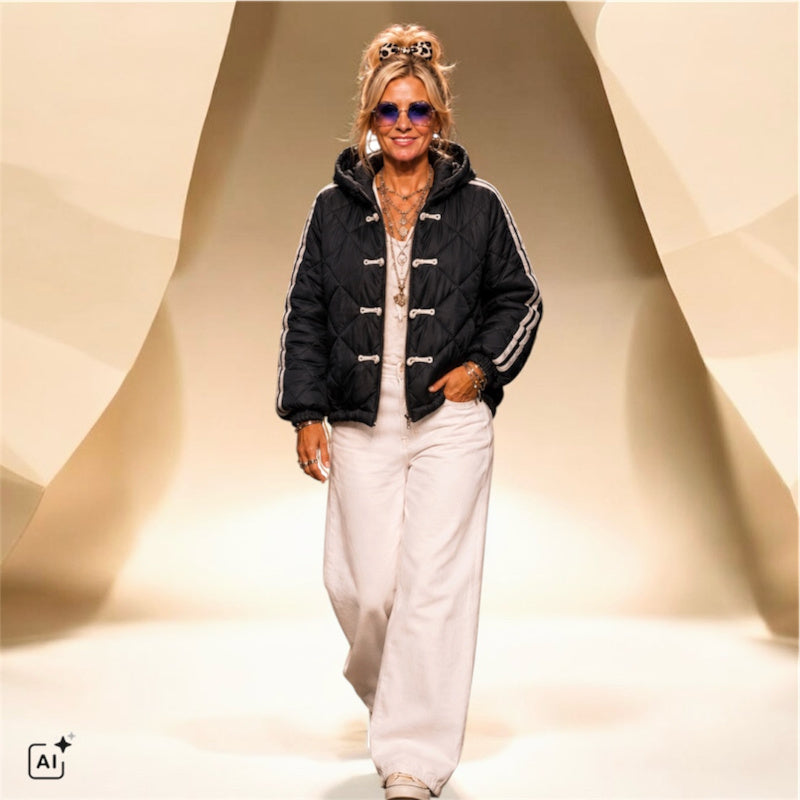 Steppjacke "QUILTED" mit Streifen, schwarz