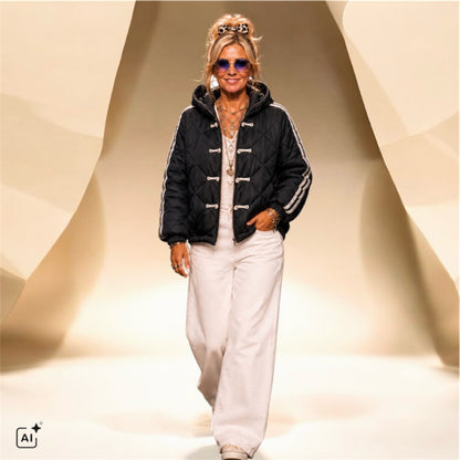 Steppjacke "QUILTED" mit Streifen, schwarz