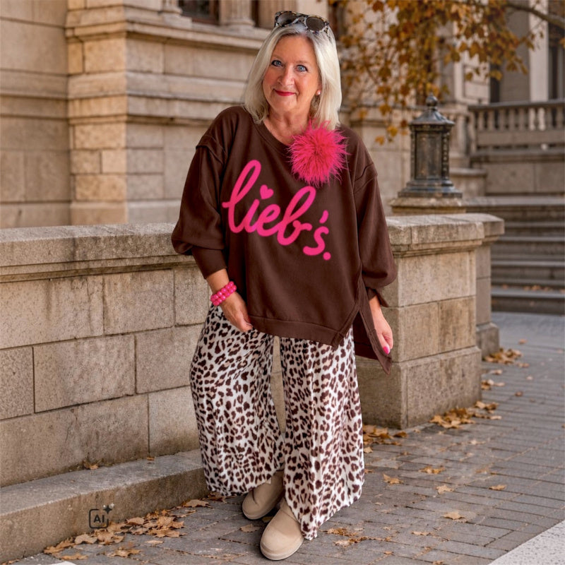 Sweater "Lieb's", schoko-neonpink (lieferbar ab ca. 22.09.)