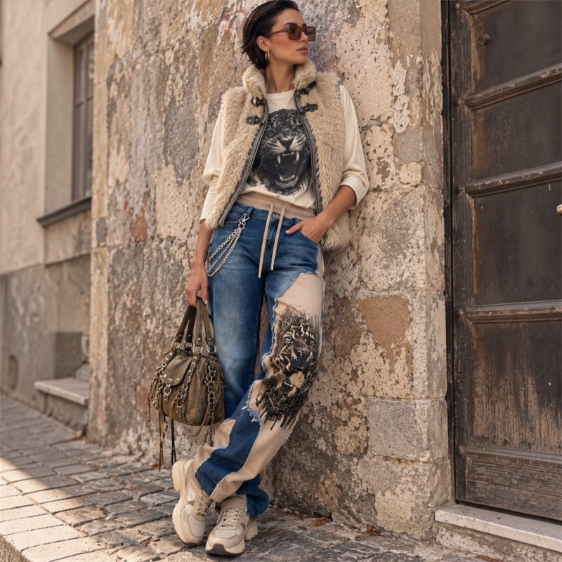 ROSE Jeans "WILD TIGER" mit Strass und Ketten