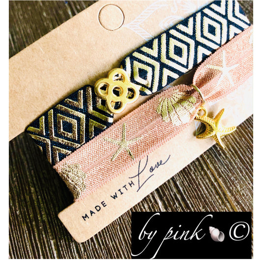 Pink Armband Set Schwarz Beige