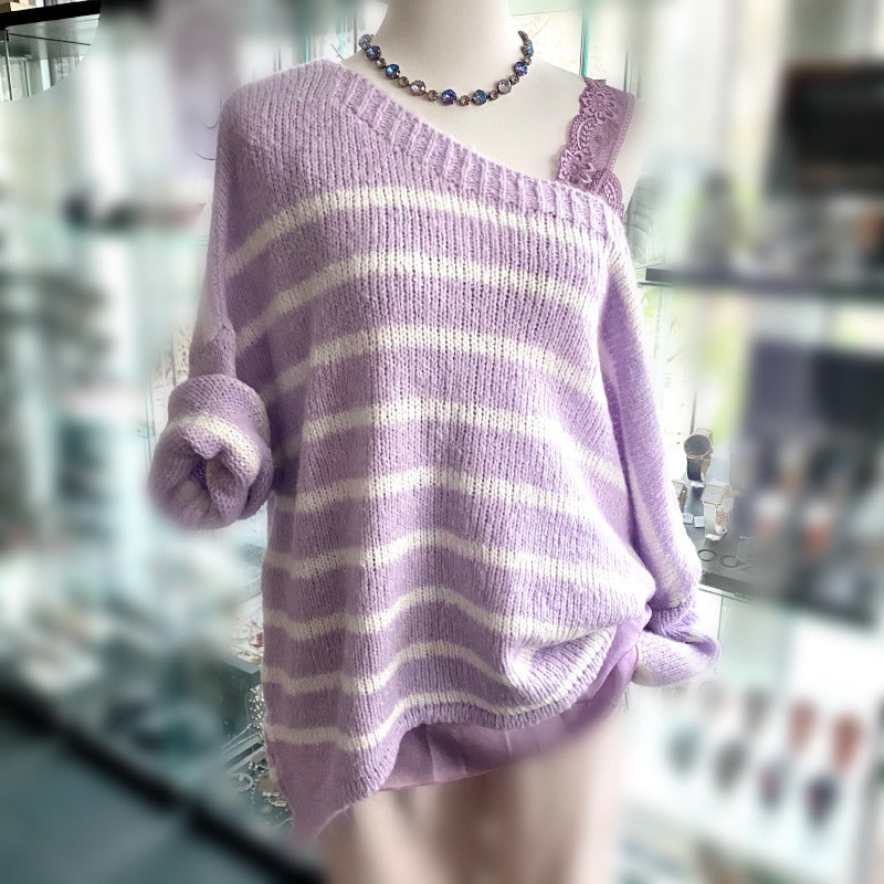 Pulli Gestreift Flieder