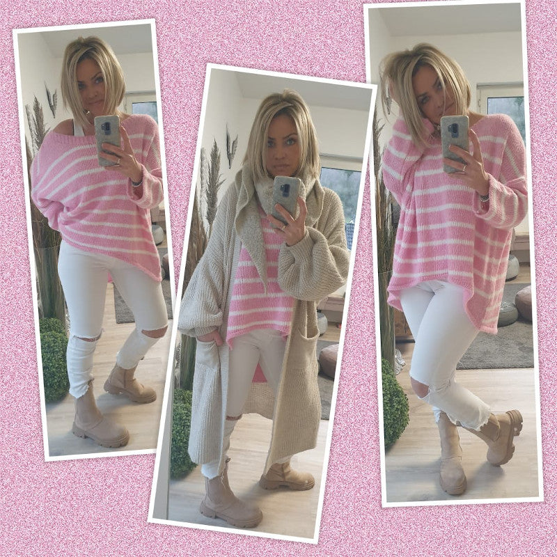 Pulli Gestreift Rosa