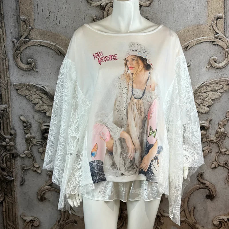 Gypsy Tunika Shirt "RELEASE", creme/pastell