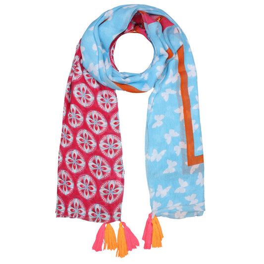 Schal Viskose "mandala & Strass" Pink Hellblau