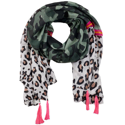 Schal Tasseln Leo Camouflage Gr N Khaki Weiss Kopie