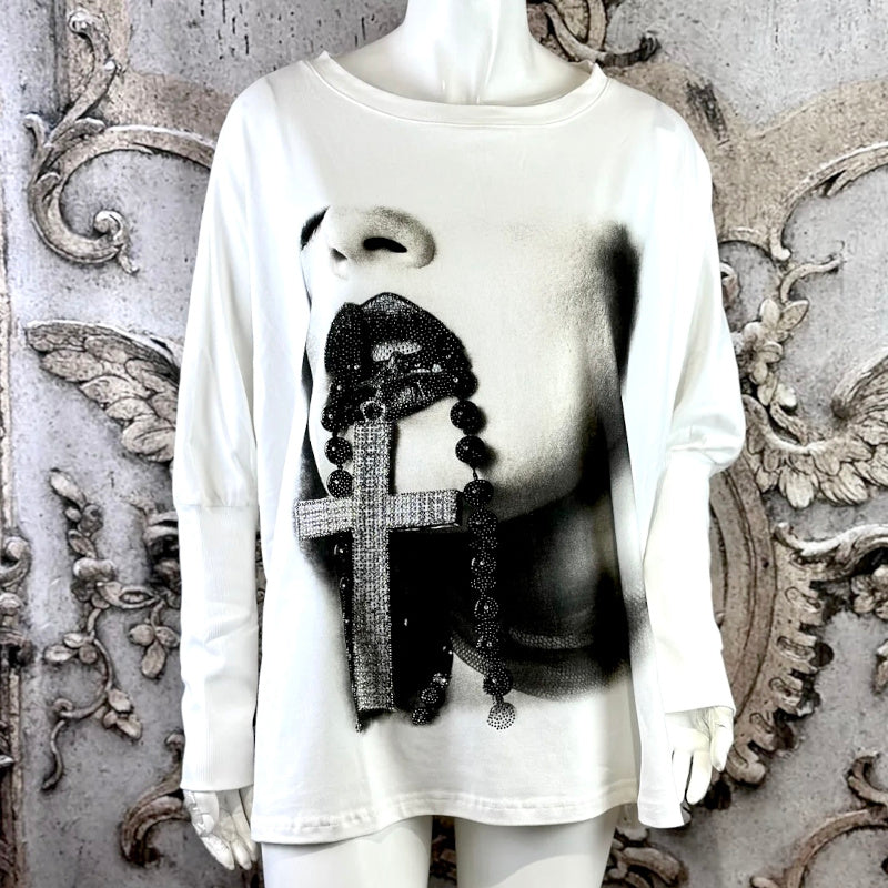ROSE Shirt "ICON CROSS", weiß/schwarz