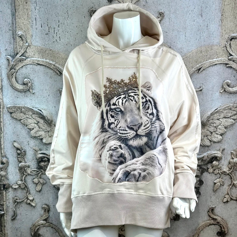 ROSE Hoodie "TIGER KING", beige