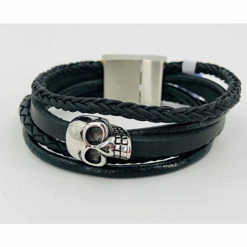 Thomss For Men Lederarmband Black Skull 4 Reihig 01