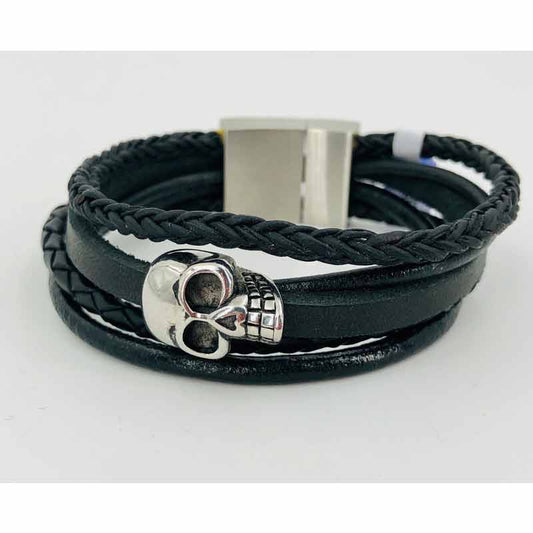Thomss For Men Lederarmband Black Skull 4 Reihig 01