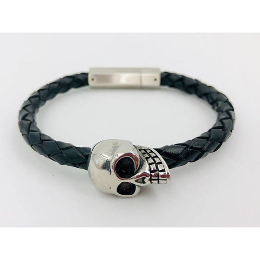 Thomss For Men Lederarmband Black Skull Geflochten 03