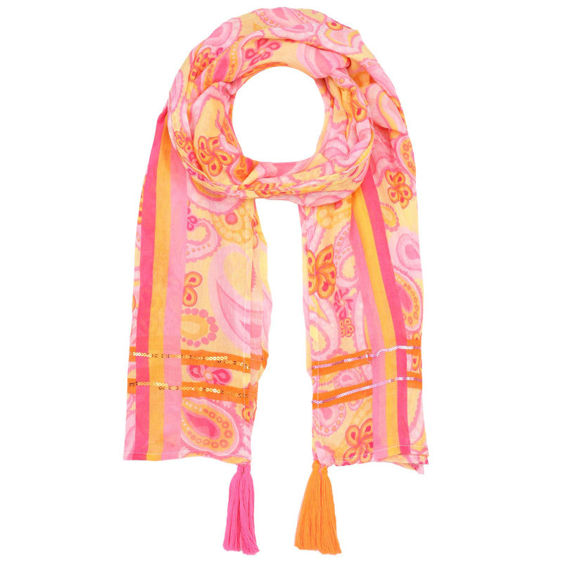 Tuch 3008 8131 884 Paisley Pink Orange Pailetten