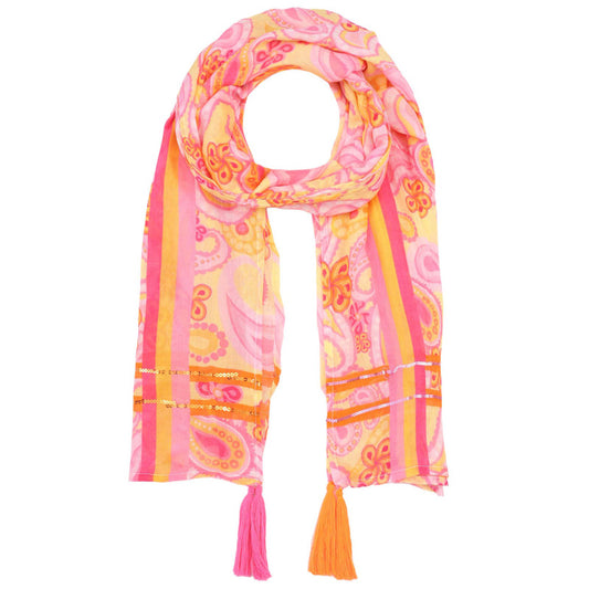 Tuch 3008 8131 884 Paisley Pink Orange Pailetten