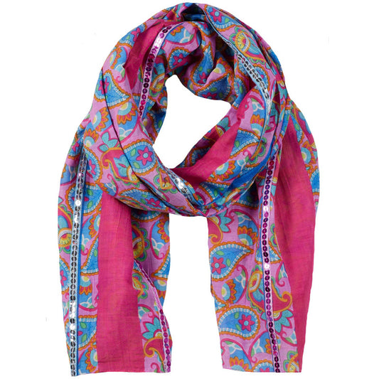 Tuch Flowerpower Pailetten Pink Blau Lila