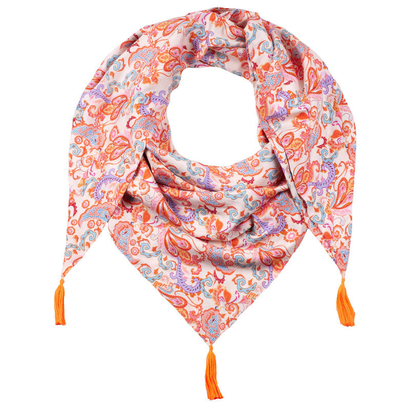 Viskose Dreieckstuch Tasseln Pailsey Orange Weiss Kopie
