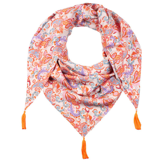 Viskose Dreieckstuch Tasseln Pailsey Orange Weiss Kopie