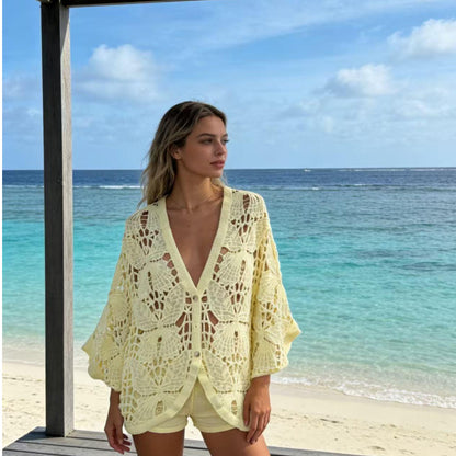 Häkel Weste "BOHO", weiß