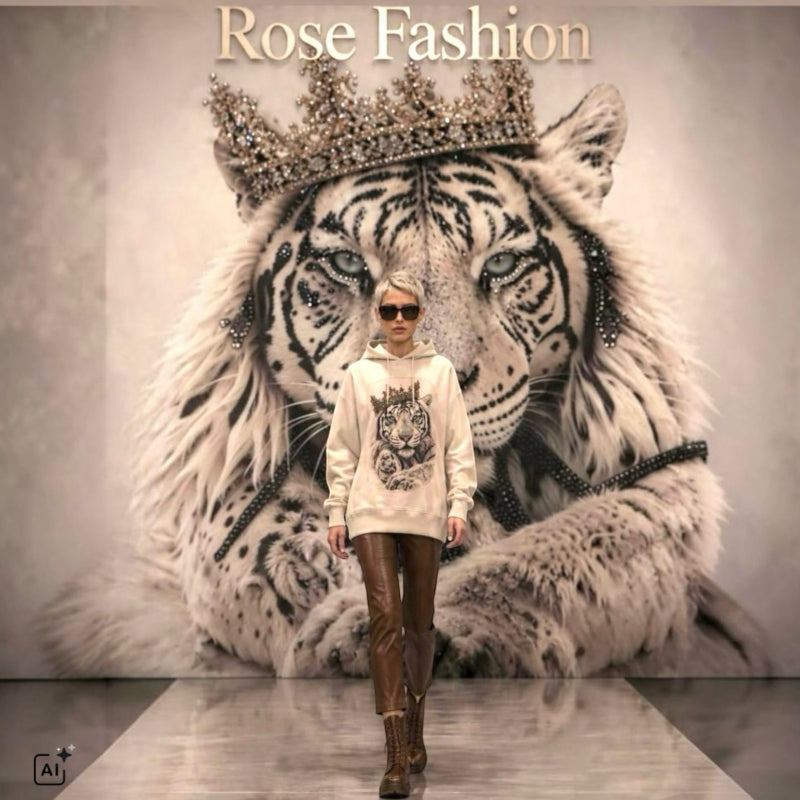 ROSE Hoodie "TIGER KING" mit Strass, beige