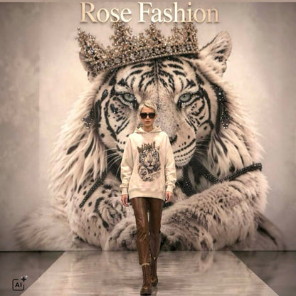 ROSE Hoodie "TIGER KING" mit Strass, beige