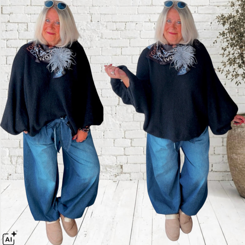 ZETA OTTO Pullover "BATWING", schwarz