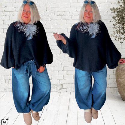 ZETA OTTO Pullover "BATWING", schwarz