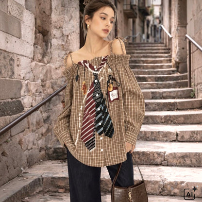 Off-Shoulder Carmen Bluse "TIES", camel