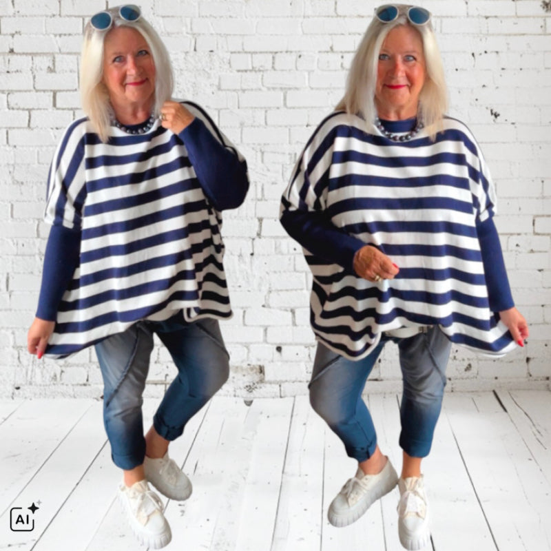 oversized Strickpullover "STRIPEEE", navy