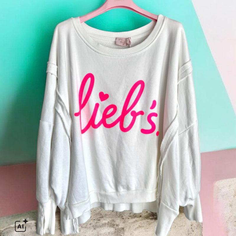 Sweater "Lieb's", weiß-neonpink