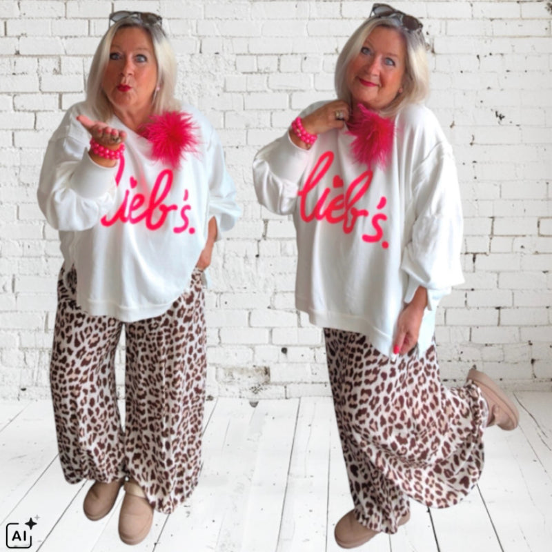 Sweater "Lieb's", weiß-neonpink