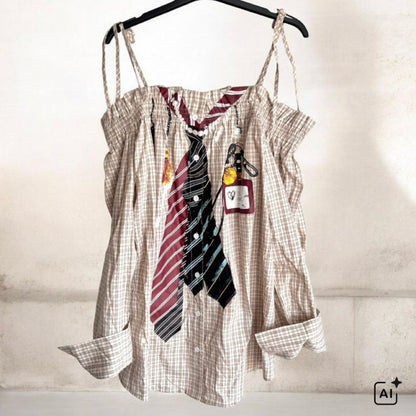 Off-Shoulder Carmen Bluse "TIES", beige