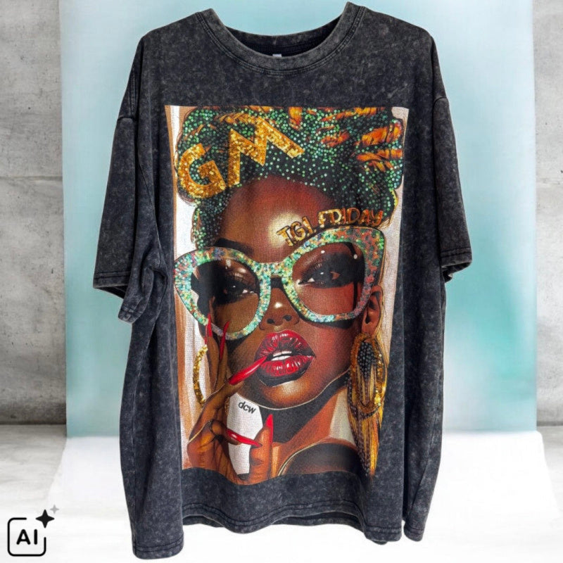 T-Shirt "TGI FRIDAY" mit Pailetten, used black