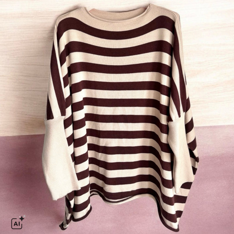oversized Strickpullover "STRIPEEE", schoko