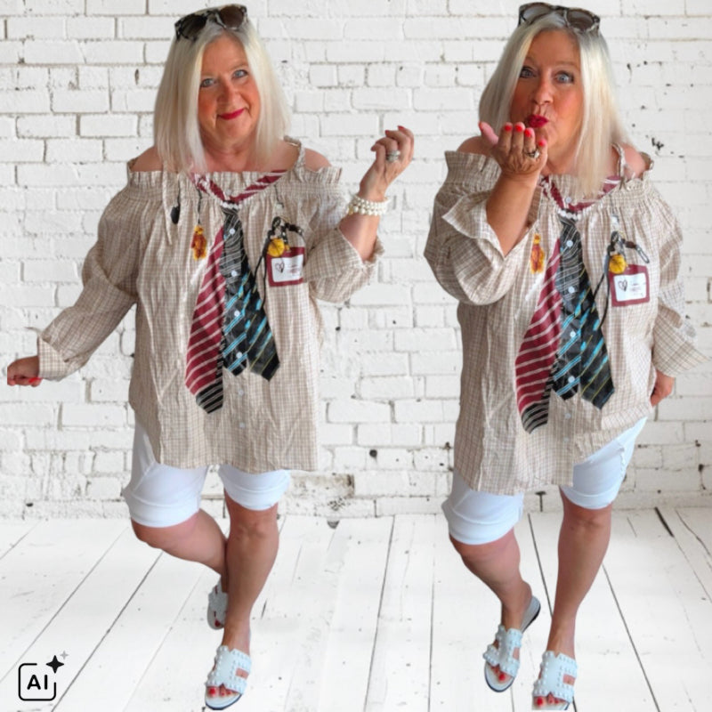 Off-Shoulder Carmen Bluse "TIES", beige
