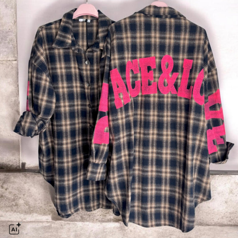 Flanellhemd "PEACE & LOVE", navy-kariert